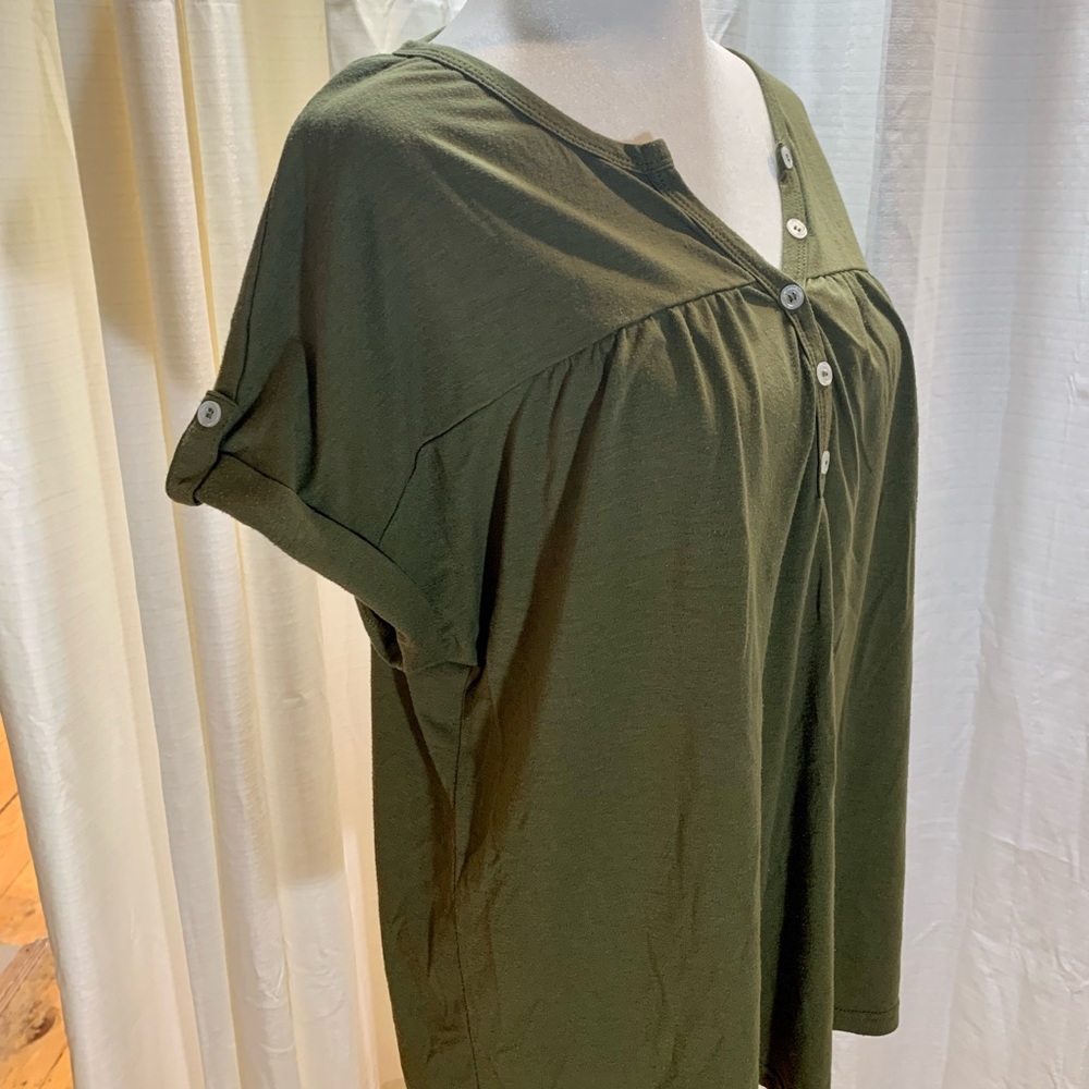 Army Green Button Vee Tee